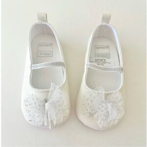 Carter's White Baby Girl Tulle Bow Mary Jane Shoes, Silver Glitter, 9-12 Months